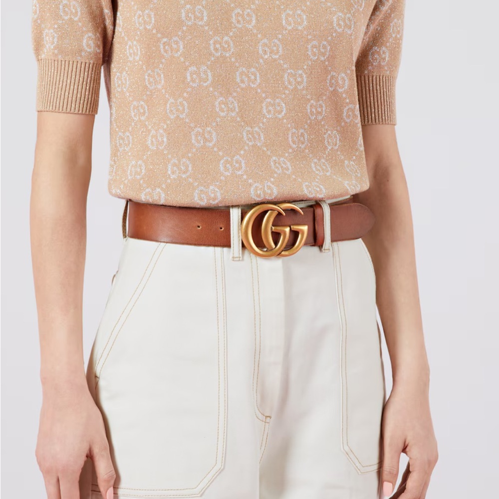 Gucci Brown Marmont wide belt brown faded leather